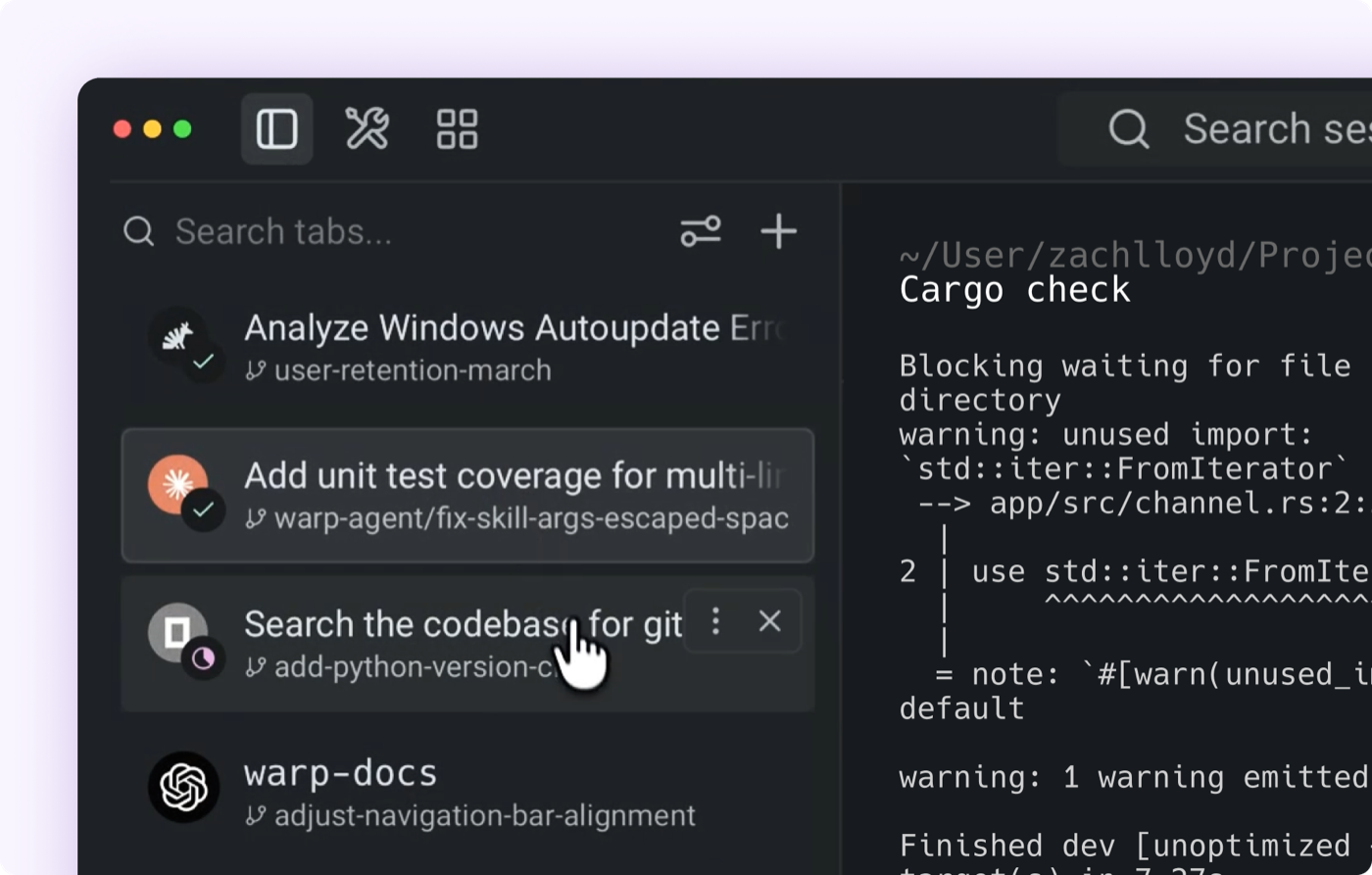 Warp terminal on macOS